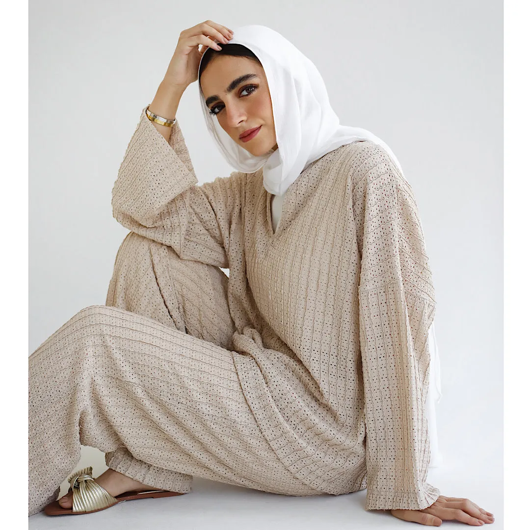 Beige bohemian ribbed set