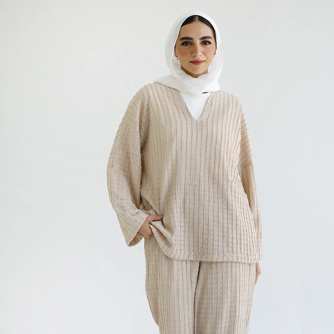 Beige bohemian ribbed set