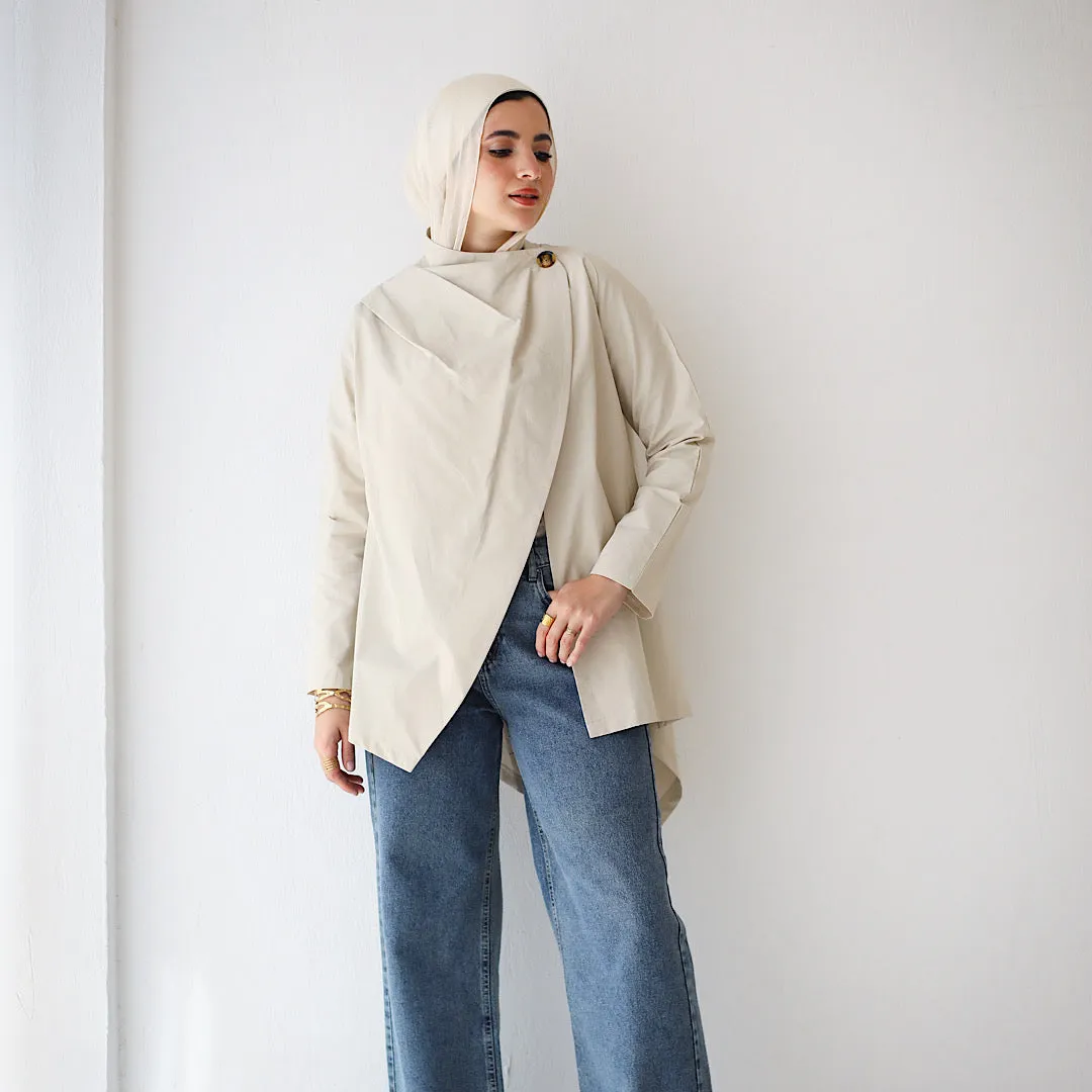 Buttoned Draped neck blouse