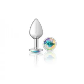 Cheeky Charms - Silver Metal Butt Plug - Round - Clear - Medium