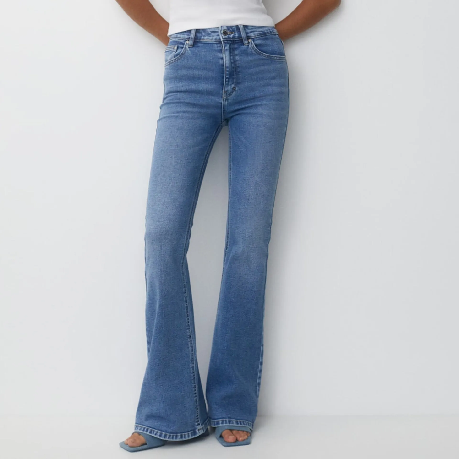 Denim Blue Flared High Waist Skinny Jeans