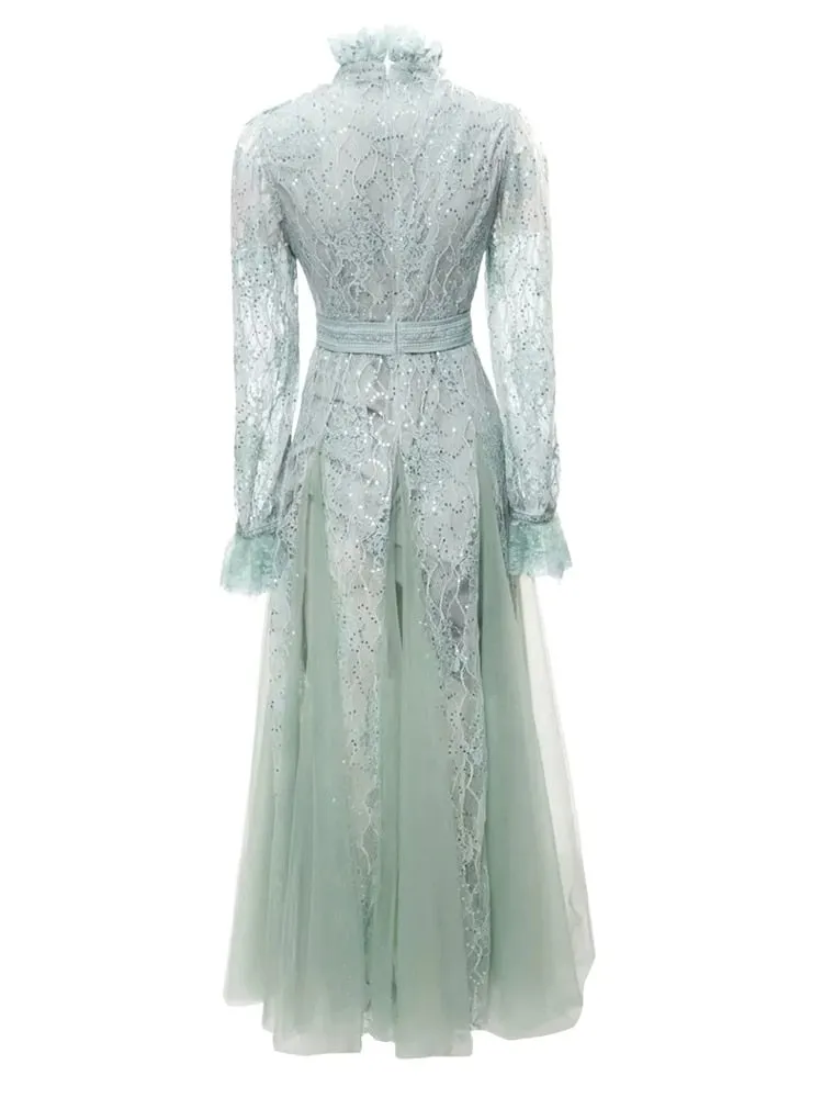 Flare Sleeve Light Green Women's Midi Dress