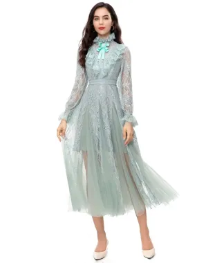 Flare Sleeve Light Green Women's Midi Dress