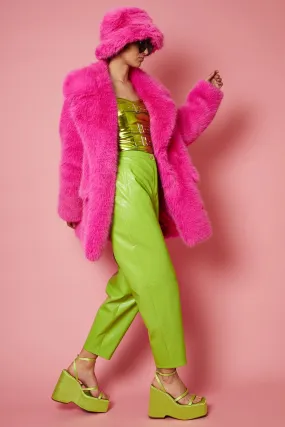 JAYLEY Faux Fur Fuchsia Pink Midi Coat
