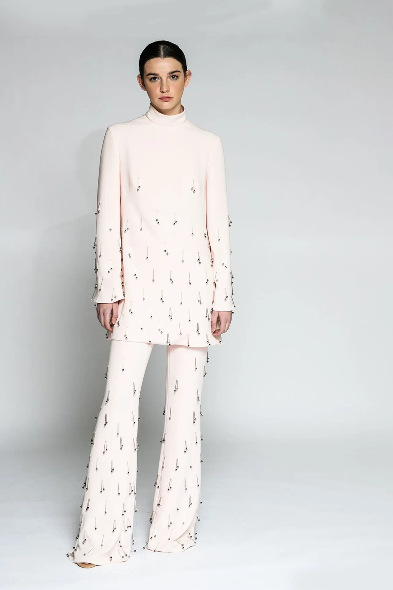 Long-Sleeved Blouse with Flared Pants and Embellishments