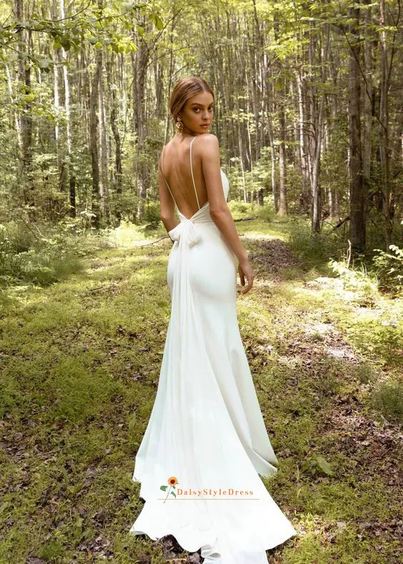 Mermaid Spaghetti Straps V-neck Open Back Wedding Dress