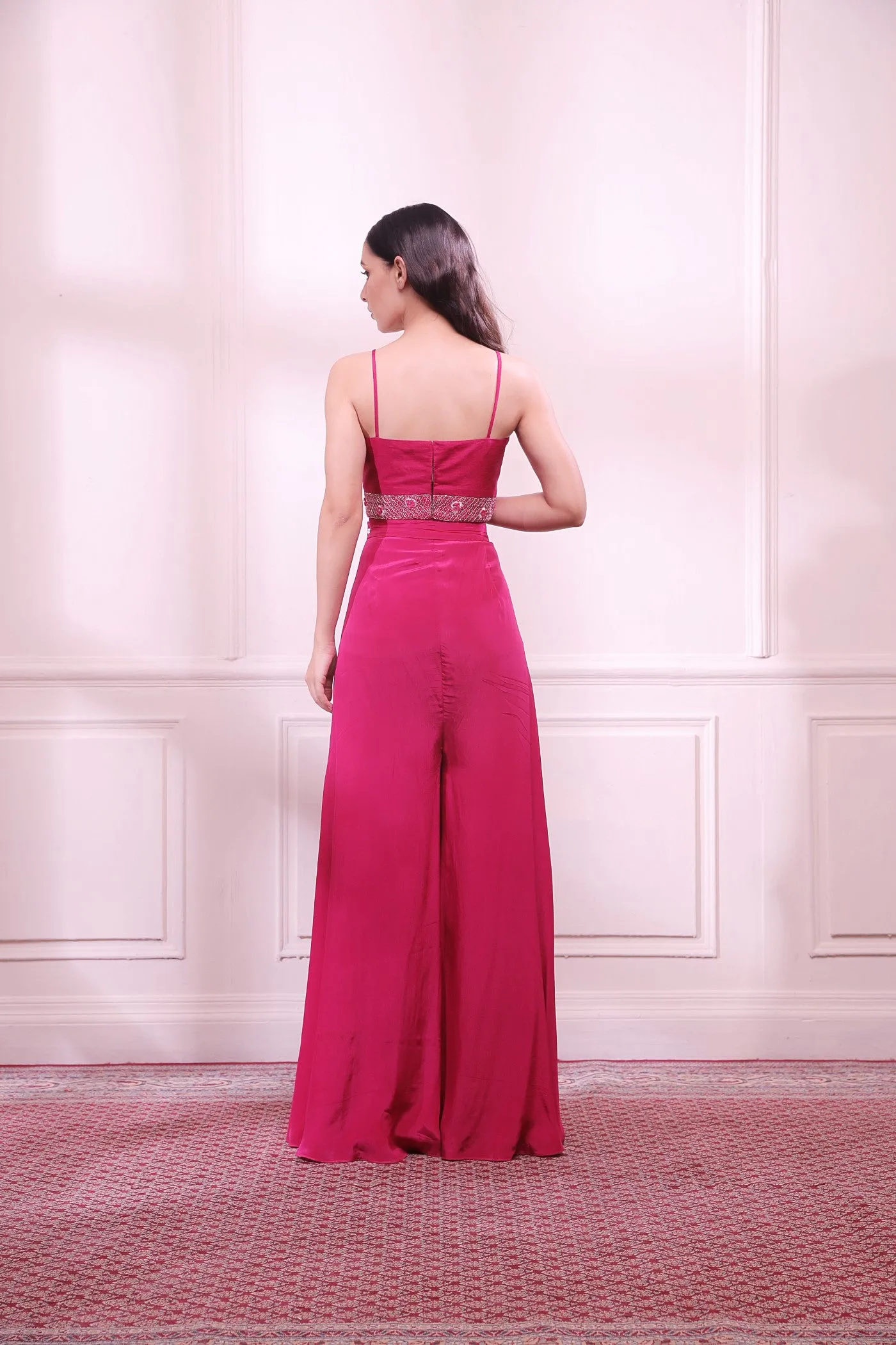 Pink sapphire top with flared pants