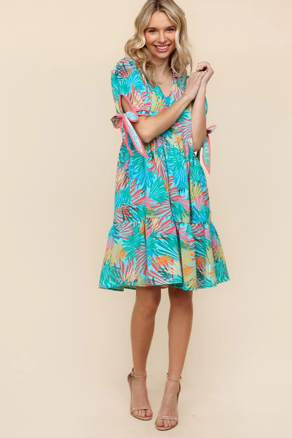 PLUS TROPICAL PRINT WOVEN DRESS W/ SIDE POCKETS