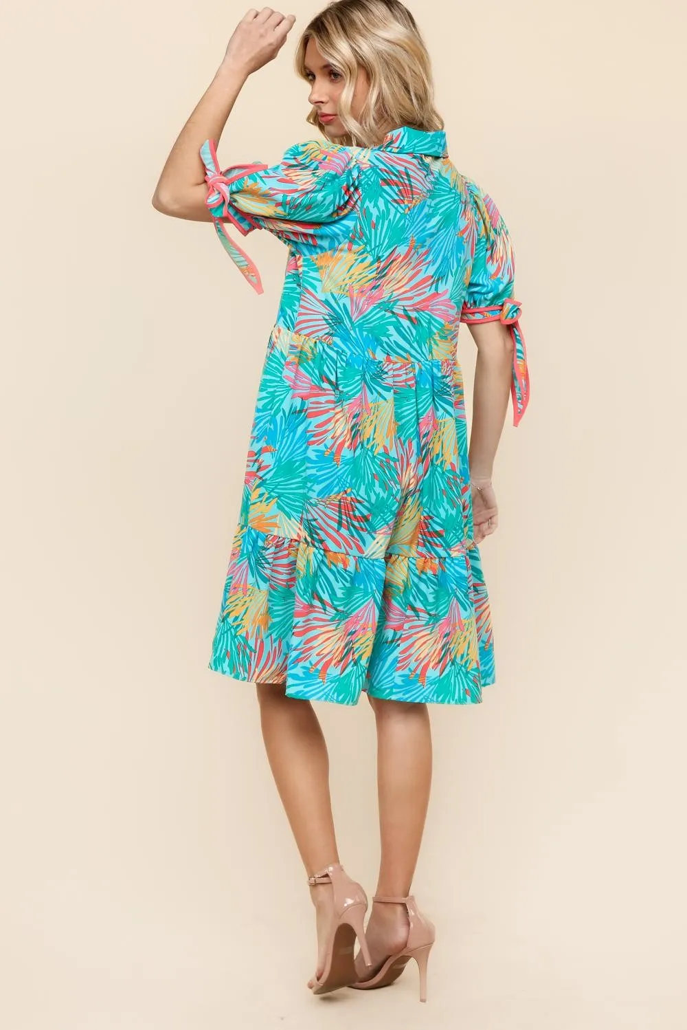 PLUS TROPICAL PRINT WOVEN DRESS W/ SIDE POCKETS