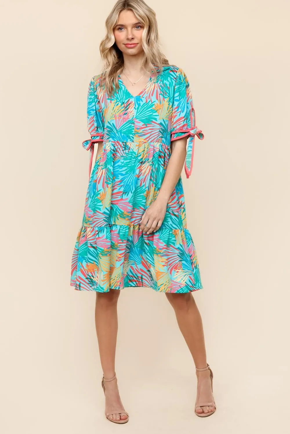 PLUS TROPICAL PRINT WOVEN DRESS W/ SIDE POCKETS