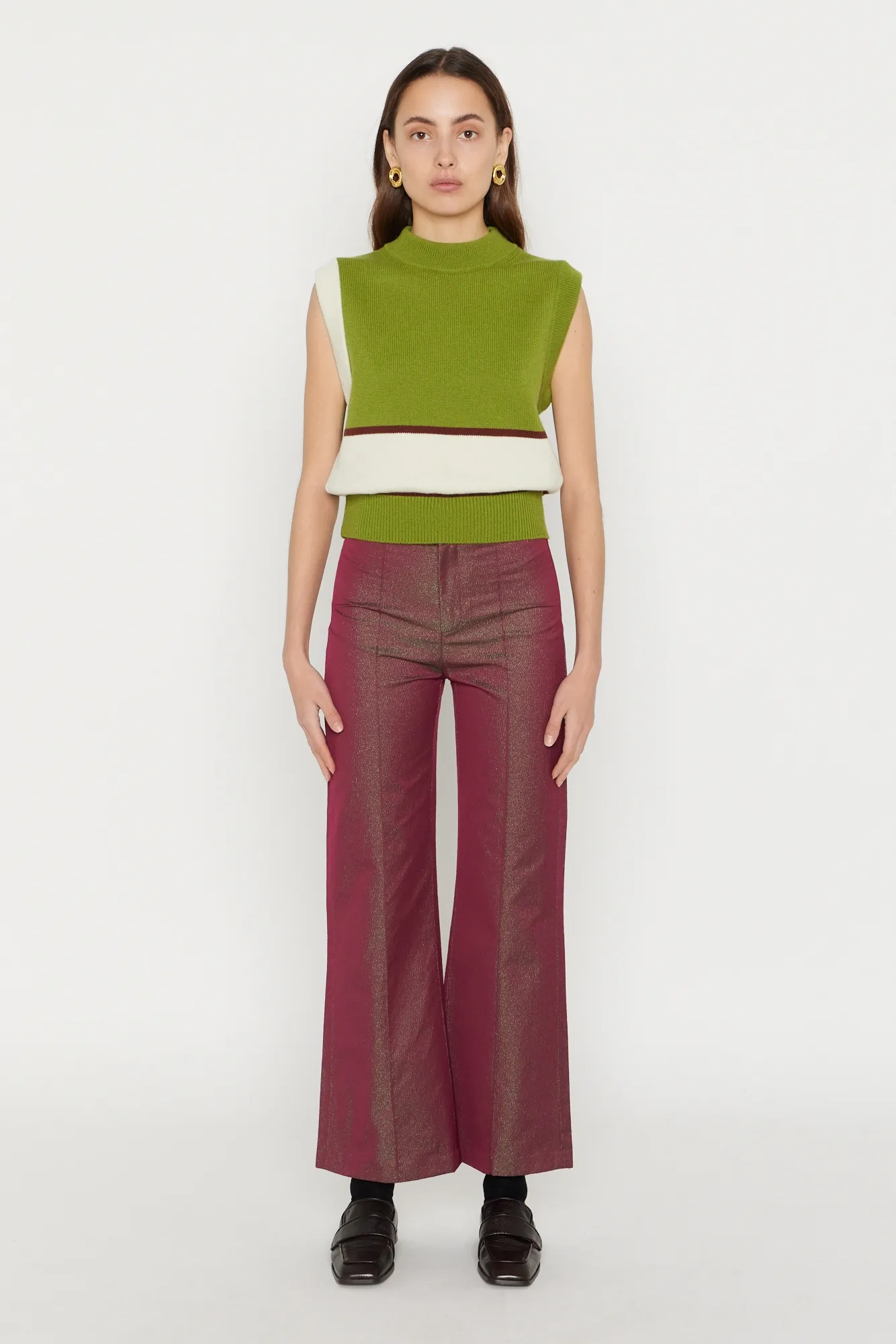 RASPBERRY & GREEN Metallic Flared Pants