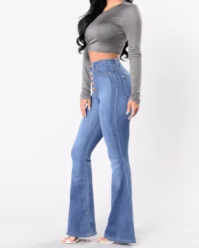 Slim Fit High Waisted Butt Lifting Denim Bell Bottoms