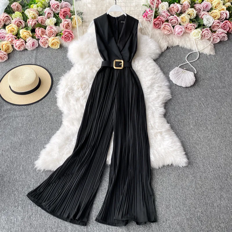 Suit Collar Flared Pants Jumpsuit