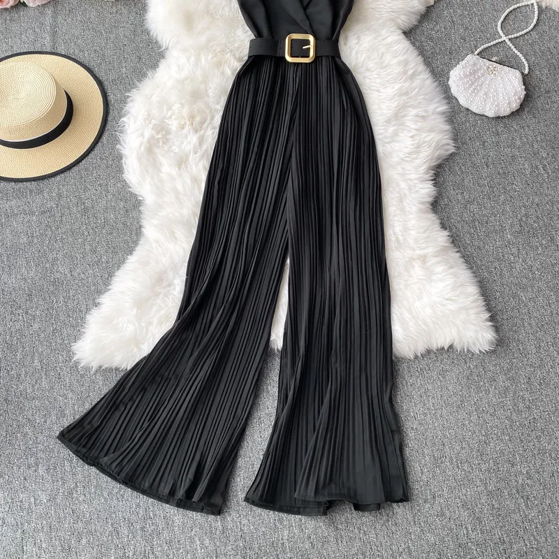 Suit Collar Flared Pants Jumpsuit