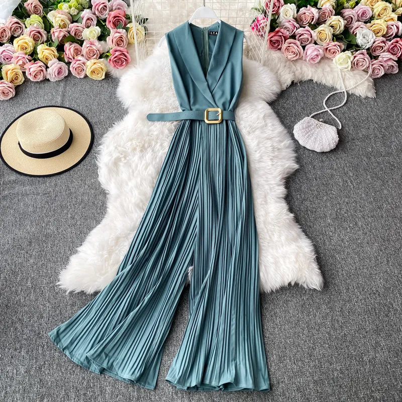 Suit Collar Flared Pants Jumpsuit