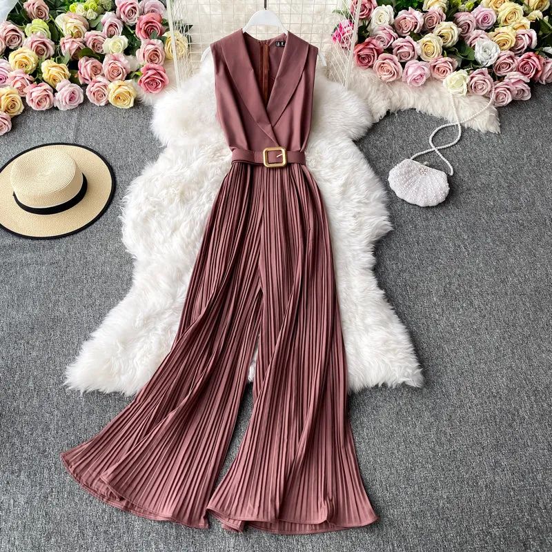 Suit Collar Flared Pants Jumpsuit