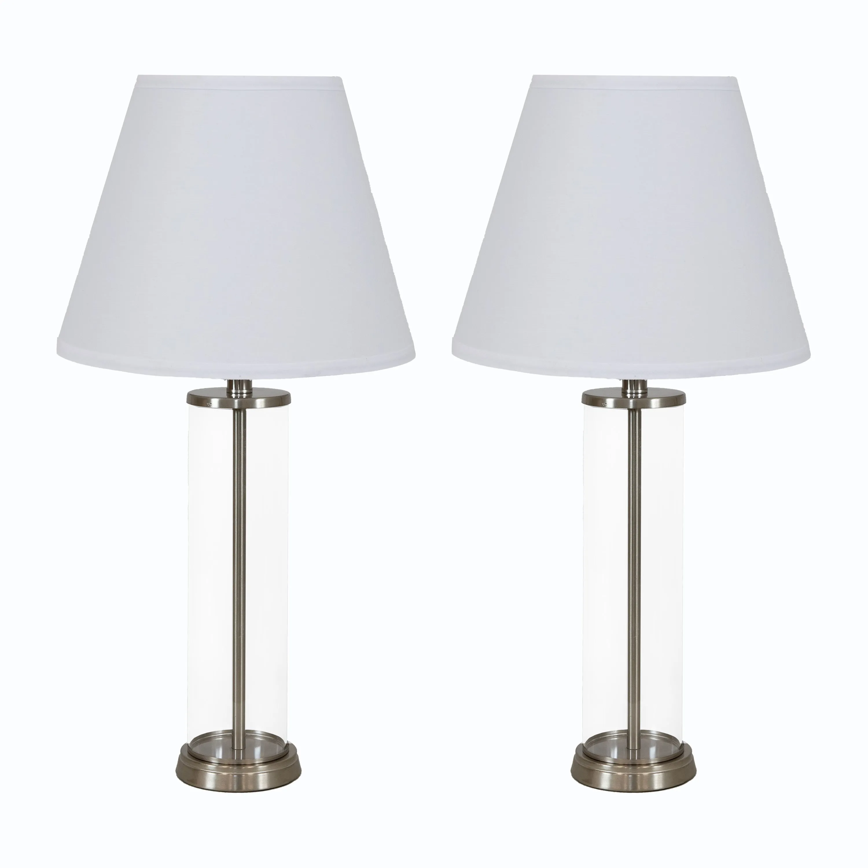 Sunnydaze Glass Cylinder Table Lamp Set of 2 with Shade - 27.75" H - Plug-In Electric