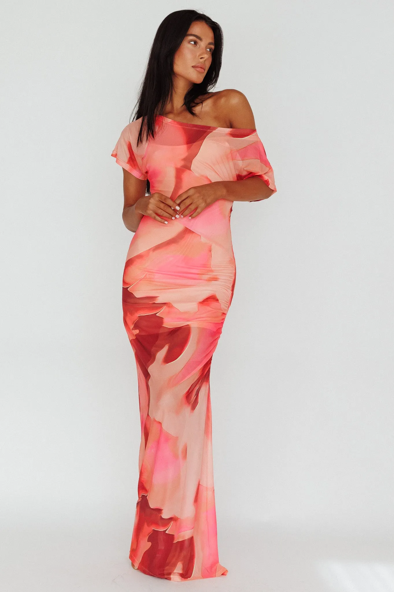 Tumi Short Sleeve Maxi Dress Printed Red