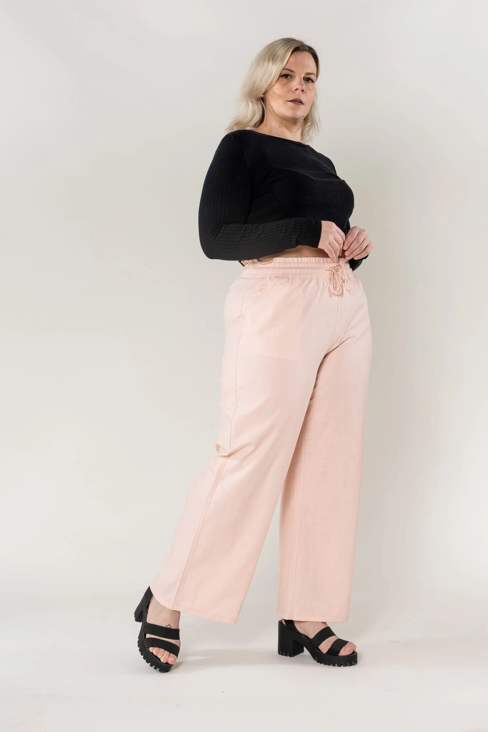 Wholesale Wide Linen Style Baby Pink Pants
