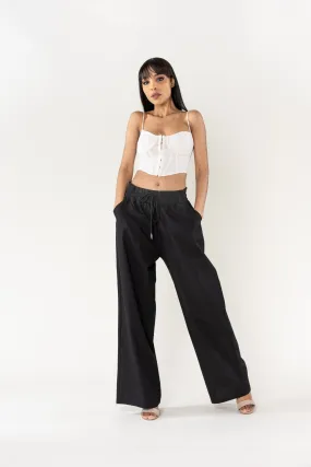 Wholesale Wide Linen Style Pants Black