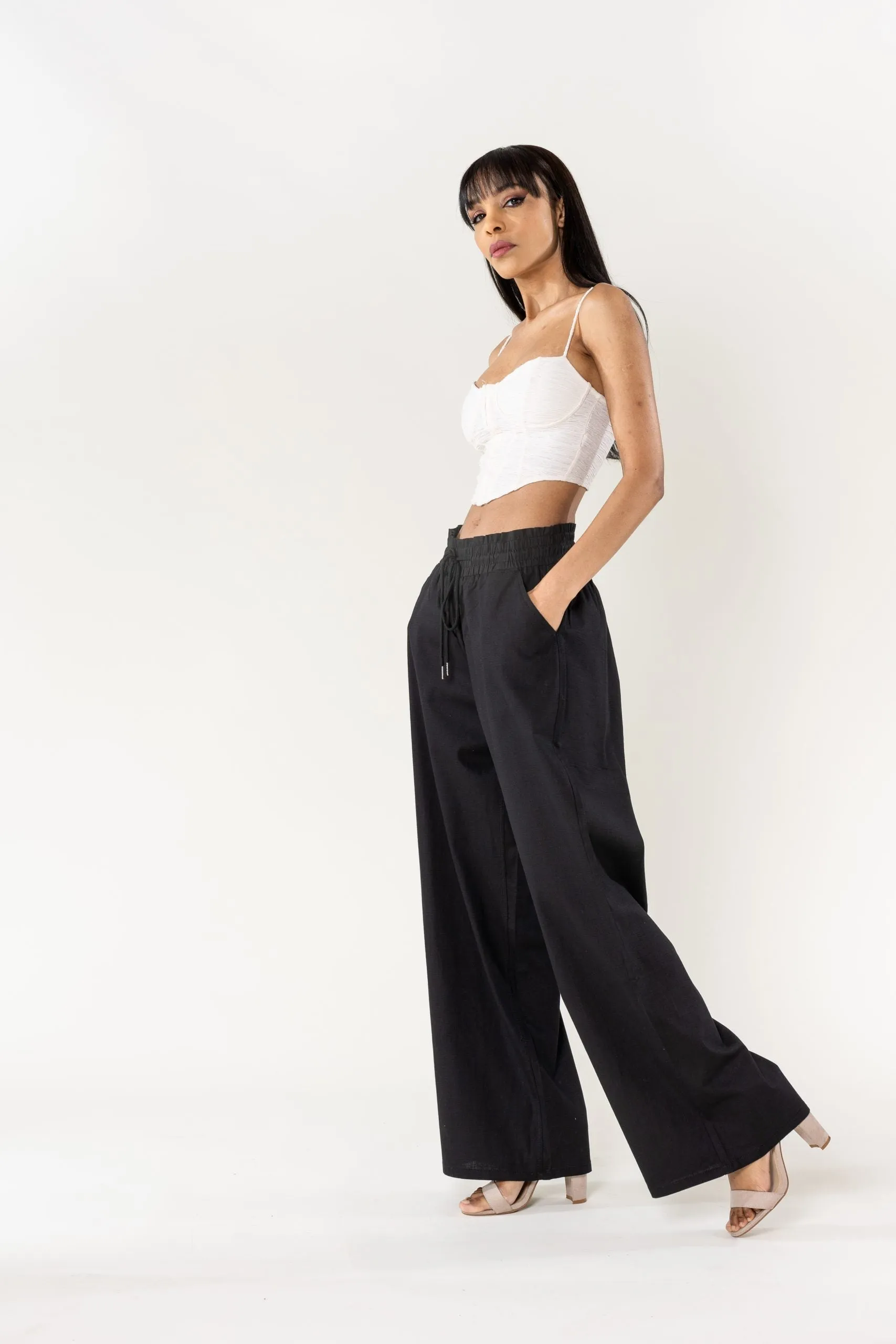 Wholesale Wide Linen Style Pants Black