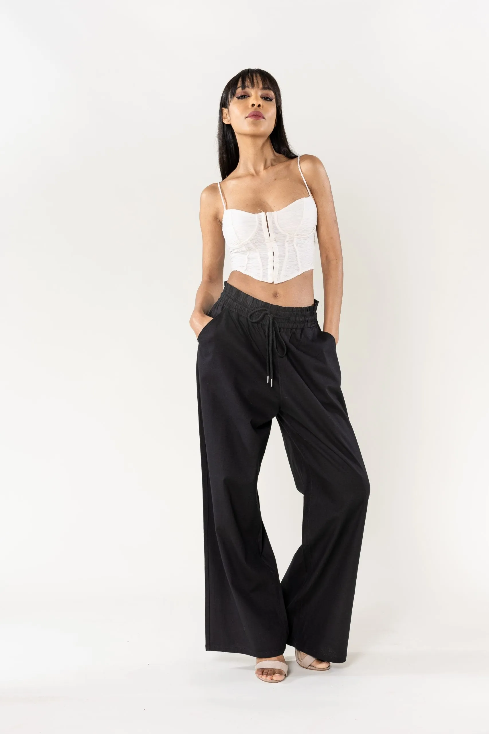 Wholesale Wide Linen Style Pants Black