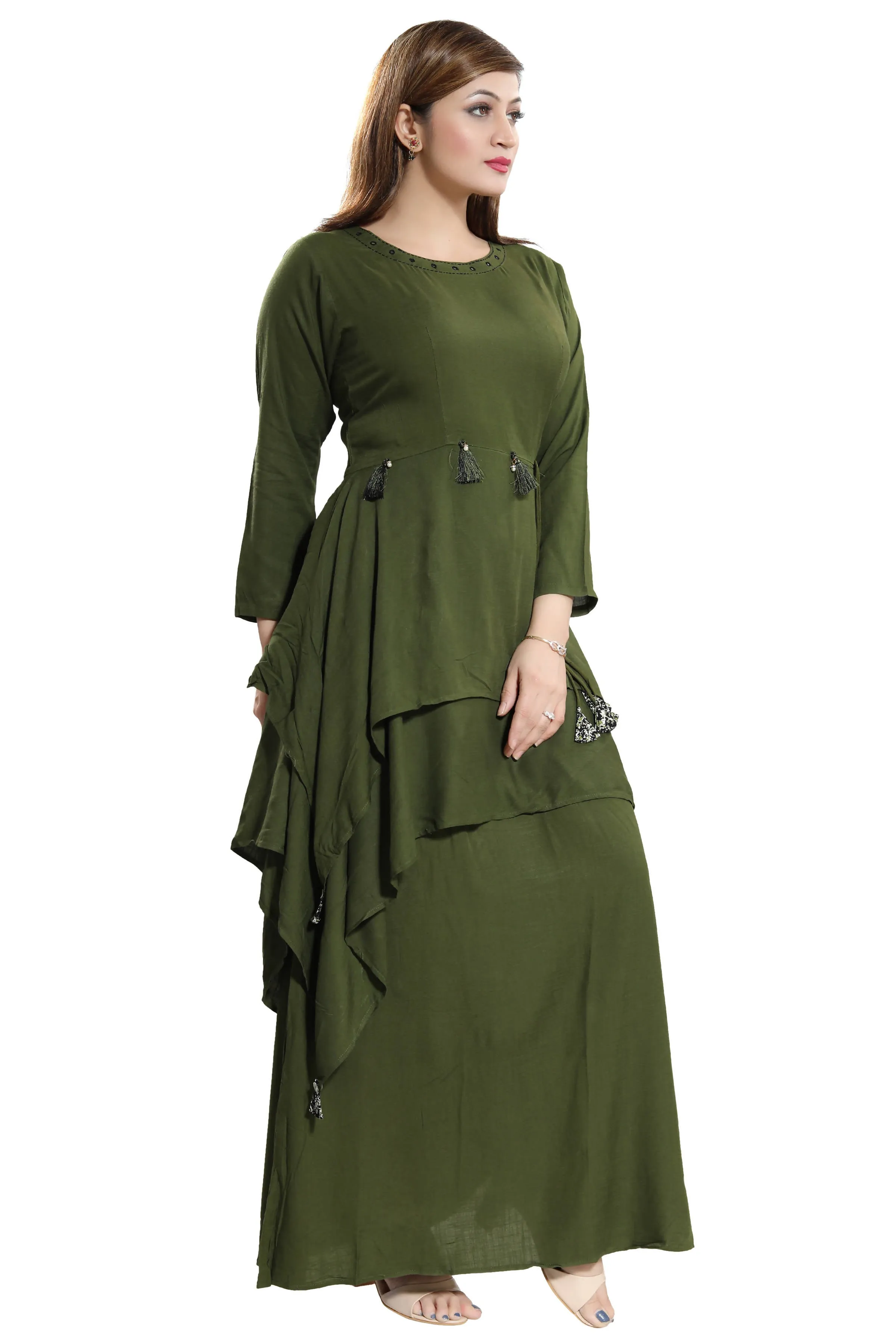 Women Green Layered Solid Maxi Dress