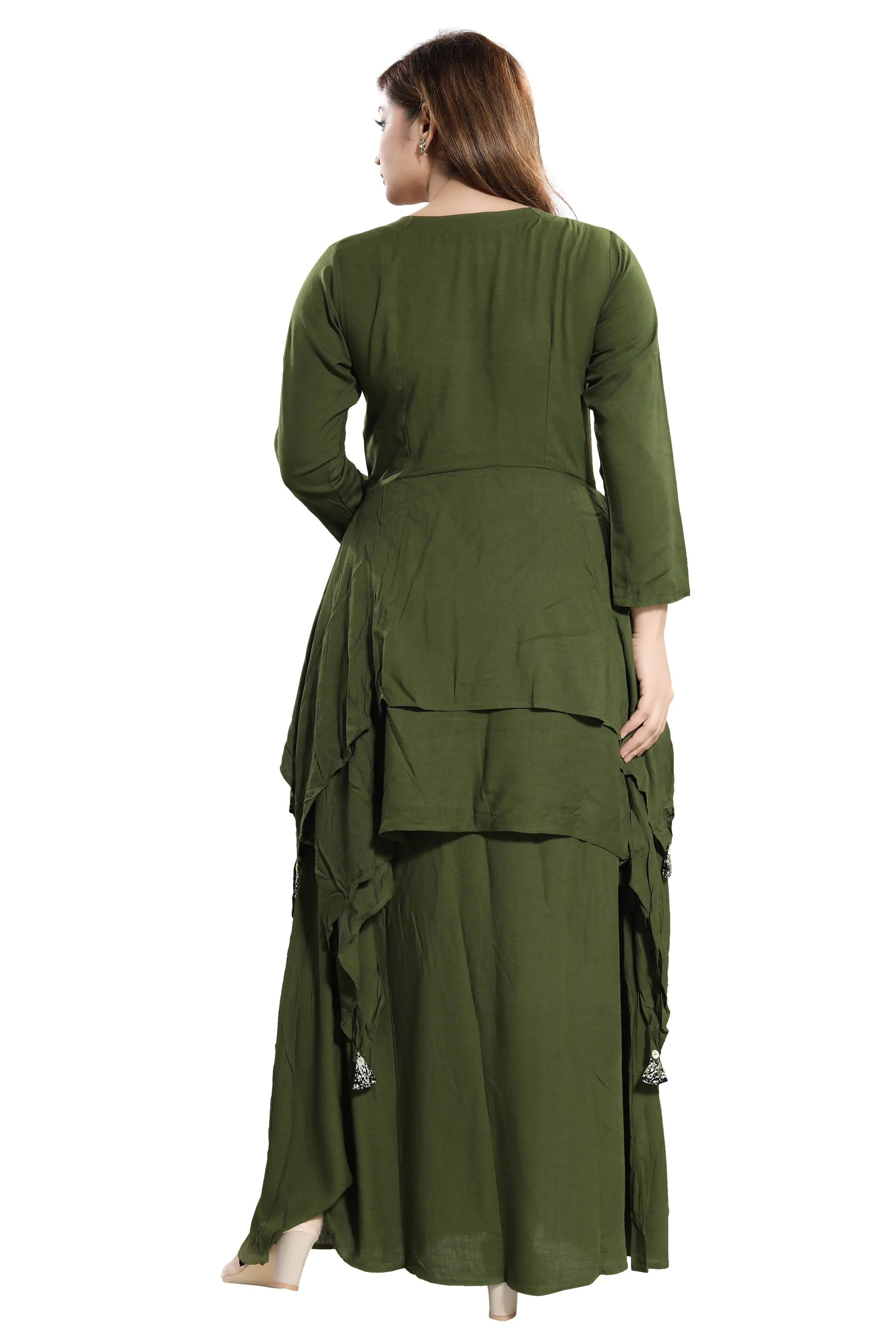 Women Green Layered Solid Maxi Dress
